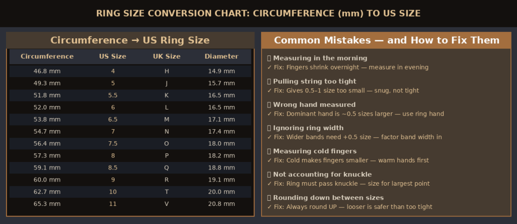 Ring placed over printed sizing chart circles for comparison