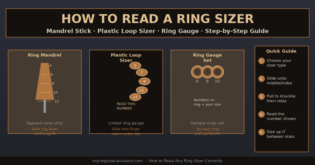 Ring placed on mandrel showing size measurement markings