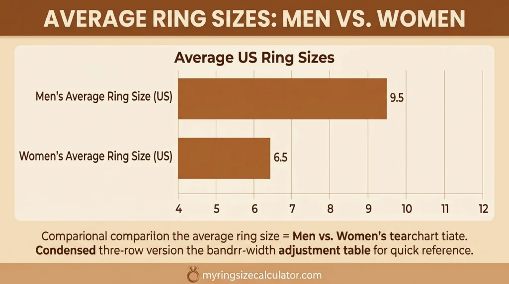 Bar chart comparing the average ring size for men and average ring size for women