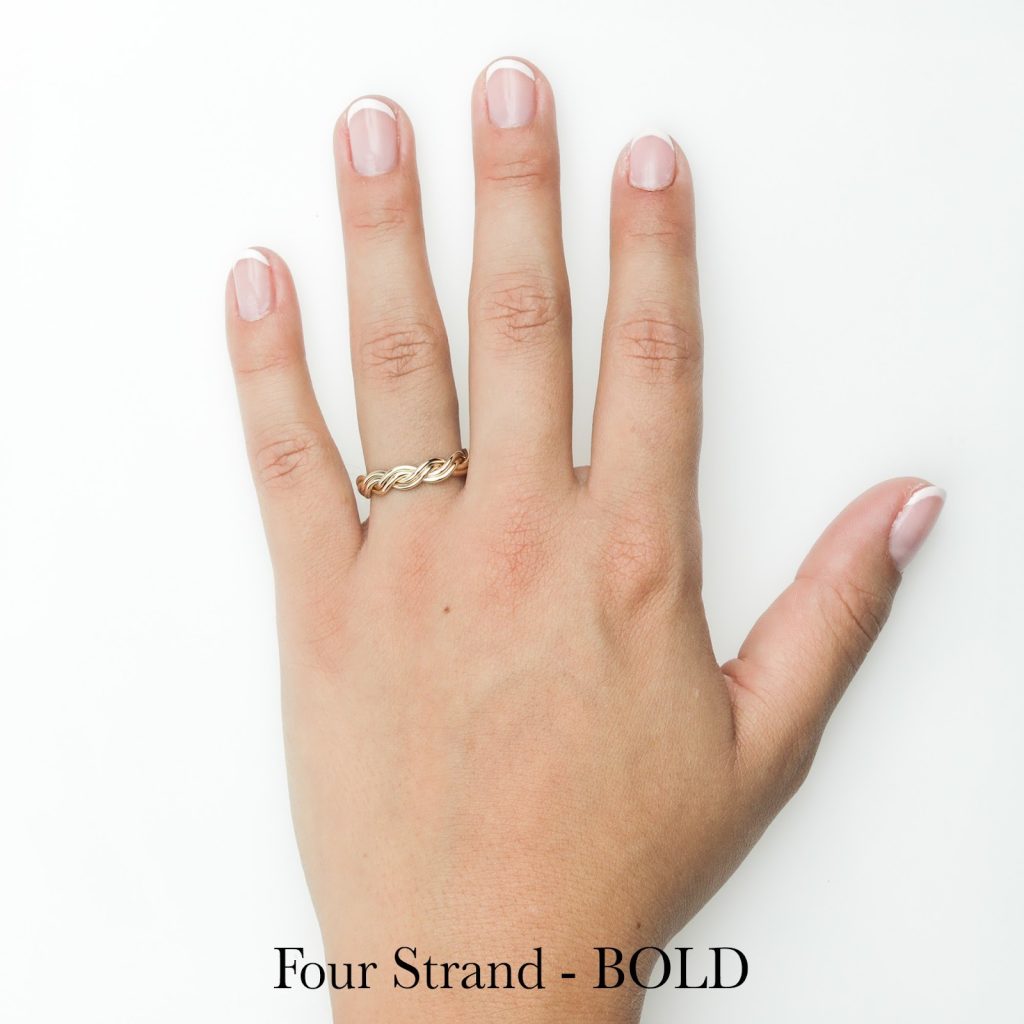 Woman’s hand with a ring size 7 ring showing a comfortable fit on the ring finger