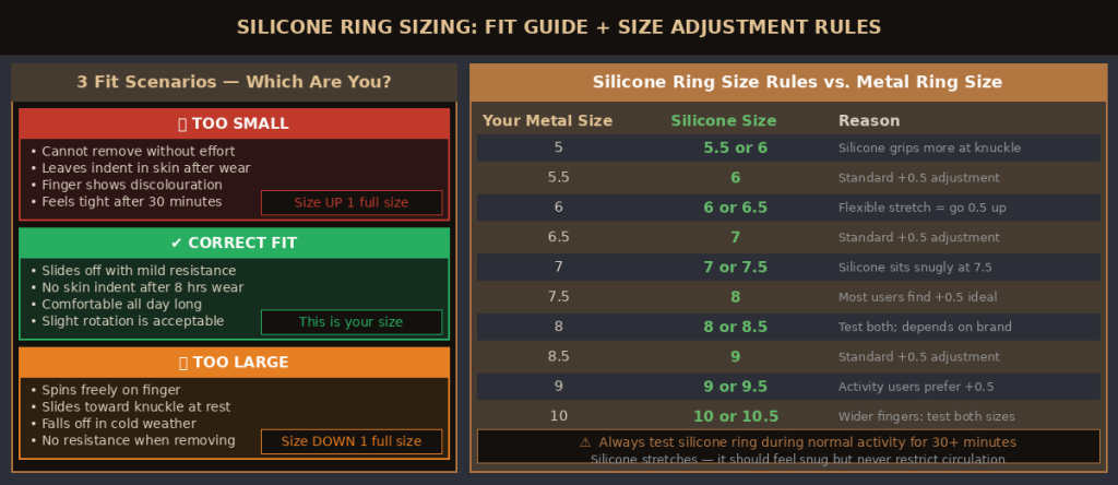 Silicone Ring Sizing: Fit Guide and Metal vs Silicone Size Comparison Chart