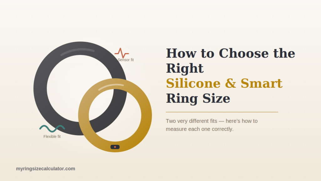 Illustration comparing a silicone ring and a smart ring with sensor pad, representing how to choose the right silicone and smart ring size