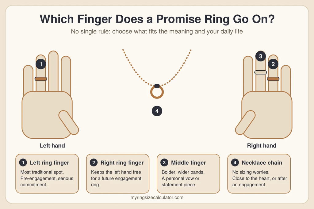 Icon grid of 6 promise ring meanings: commitment, fidelity, purity, friendship, self-love, same-sex couples